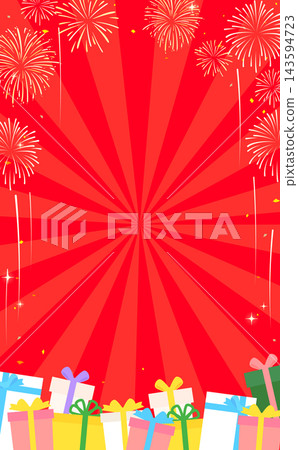 Gift and fireworks in a red frame (vertical) 143594723
