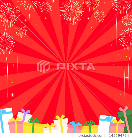 Gift and fireworks in a red frame_square Gift and fireworks in a red frame_square 143594724