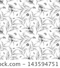 Coffee leaves branches Seamless pattern, coffee beans, hand-drawn in graphite pencil on white background. Monochrome botanical isolated illustration with vintage style for packaging, textile design 143594751