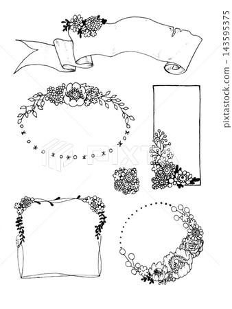 Hand-drawn pen and ink drawing frame set 143595375