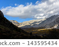 Landscape of Yangmaiyong holy mountain and the lake on highland in sunny day at Yading nature reserve, China 143595434