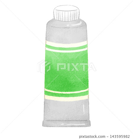 A hand-drawn style illustration of a green paint tube (with a lid). 143595982