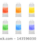 A set of hand-drawn style illustrations of paint bottles (with lids). 143596030