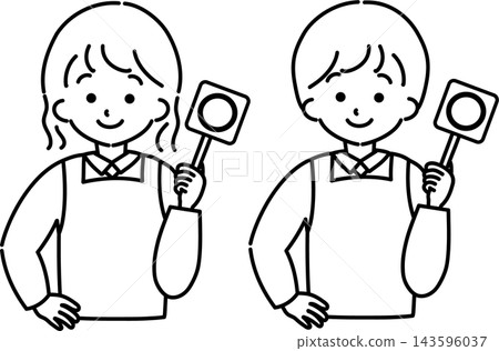 A person wearing an apron with a circle showing (line drawing) A person wearing an apron with a circle showing (line drawing) 143596037
