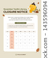 November Library Closing Days Notice Calendar and Leaflet Design Template 143596094