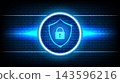 Digital shield and padlock icon on binary code background for data protection and cyber security 143596216