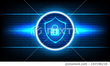 Digital shield and padlock icon on binary code background for data protection and cyber security Digital shield and padlock icon on binary code background for data protection and cyber security 143596216