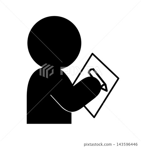 A simple pictogram of a person filling out paper. 143596446