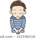 40多歲男性的日常生活和交流材料：兩塊式髮型，鞠躬。 143596518