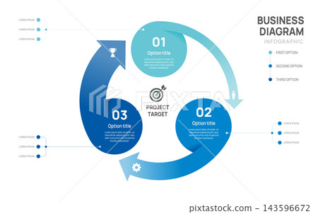 Business diagram infographic chart template 3 arrow parts options, presentation with icons elements vector illustration. Business diagram infographic chart template 3 arrow parts options, presentation with icons elements vector illustration. 143596672