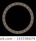 Greek round frame. Greek key, meander, circle, square, circle, border. Gold vintage ethnic vector frame plate. Pattern frame for round surfaces, household utensil, textile, embroidery, plate. Vector 143596674