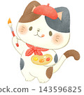 A hand-drawn style illustration of a cat painting with watercolors. 143596825