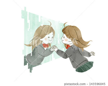 一位女學生面對她的數位自我——水彩畫 一位女學生面對她的數位自我——水彩畫 143596845