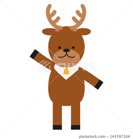 A cute Christmas illustration of a reindeer raising its hand and greeting cheerfully. A cute Christmas illustration of a reindeer raising its hand and greeting cheerfully. 143597104