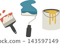 Painting tool set (illustration of brush, roller, and paint can) 143597149