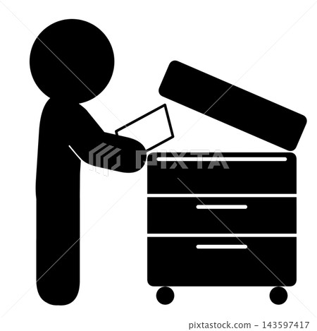A simple pictogram of a person using a copier. A simple pictogram of a person using a copier. 143597417