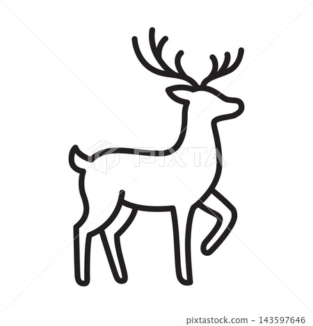Simple black and white line icon of a standing reindeer for Christmas holiday decorations. Simple black and white line icon of a standing reindeer for Christmas holiday decorations. 143597646