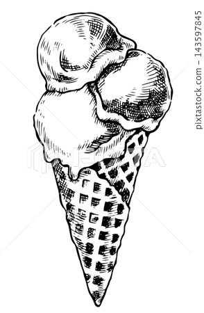 Retro ice cream cone. Sketch style vector illustration. 143597845