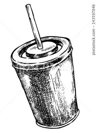 soda cup from fast food restaurant. Vector illustration in a sketch style. 143597846