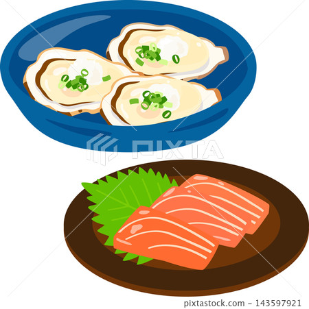 生蠔與鮭魚刺身 143597921