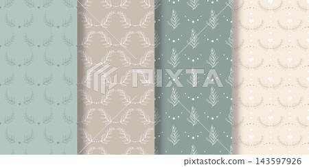 Set of seamless green and beige nature-inspired patterns Set of seamless green and beige nature-inspired patterns 143597926