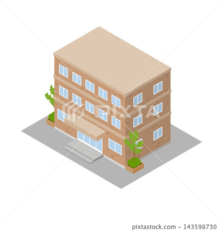 Isometric brick-style illustration of a three-story building 143598730
