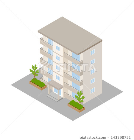 Isometric illustration of a five-story apartment building. Isometric illustration of a five-story apartment building. 143598731
