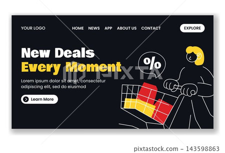 Black Friday Social Media Landing Page Flat Cartoon Template Black Friday Social Media Landing Page Flat Cartoon Template 143598863