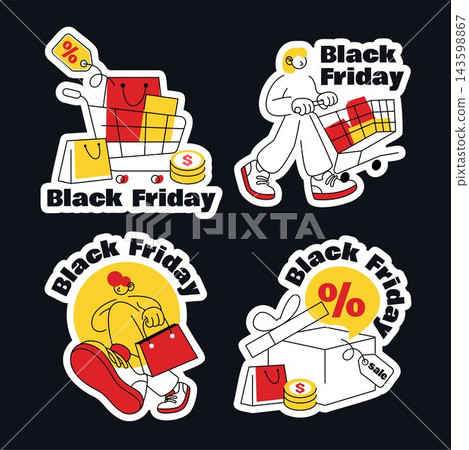 Black Friday Social Media Label Flat Cartoon Illustration Black Friday Social Media Label Flat Cartoon Illustration 143598867
