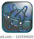 3D jelly-like icon pictogram of nuclear fusion energy and atomic structure - blue 143599020
