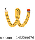 Cute classic yellow pencil shaped as letter W. Fun school inspired alphabet. 143599676