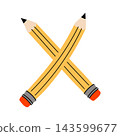 An illustration of two crossed yellow pencils forming letter X. Fun children's alphabet. 143599677