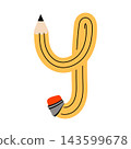 Fun illustration of a yellow pencil shaped as the letter Y. School inspired alphabet for educational materials. 143599678
