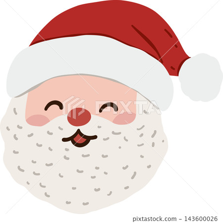 Cute Santa Claus cartoon clipart featuring a front facing smiling face with fluffy white beard, red Christmas hat, rosy cheeks, closed eyes, and playful expression for festive winter holiday designs Cute Santa Claus cartoon clipart featuring a front facing smiling face with fluffy white beard, red Christmas hat, rosy cheeks, closed eyes, and playful expression for festive winter holiday designs 143600026