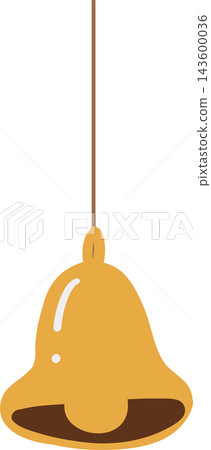 Cute Christmas bell cartoon clipart featuring a golden jingle ornament hanging from a thin brown string, with glossy highlights and a dark opening, perfect for festive winter holiday decorations Cute Christmas bell cartoon clipart featuring a golden jingle ornament hanging from a thin brown string, with glossy highlights and a dark opening, perfect for festive winter holiday decorations 143600036