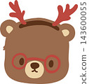 Cute brown bear cartoon clipart wearing red reindeer antlers and round glasses, featuring an adorable face, tiny nose, rounded ears, and a festive Christmas look with playful holiday charm 143600055