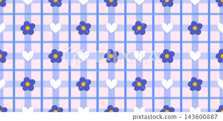 Pattern vector kawaii for girly heart daisy and cute flower seamless. Gingham fashion plaid for print valentines check and easter design tiny. Coquette core wallpaper for checkered background bg. 143600887