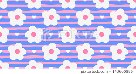 Girly heart gingham with seamless daisy vector for pattern flower cute. Kawaii baby repeat with vintage ditsy check for wallpaper chamomile cottage. Bg love background with floral girl print. Girly heart gingham with seamless daisy vector for pattern flower cute. Kawaii baby repeat with vintage ditsy check for wallpaper chamomile cottage. Bg love background with floral girl print. 143600896