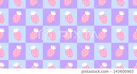 Picnic flower print with cherry strawberry fruit and pattern gingham kawaii. Seamless patchwork organic with bow heart cloth and retro cottage love. Design graphic floral with check pink frame. 143600903