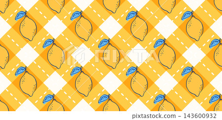 Fruit bg pattern and italy lemon stamp with italian capri amalfi. Summer sicily gingham and floral ceramic poster with bandana frame design. Label coast sea and art spring tropical with flower. 143600932