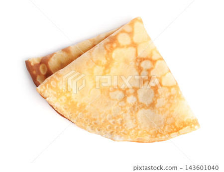Folded fresh thin pancake isolated on white, top view Folded fresh thin pancake isolated on white, top view 143601040