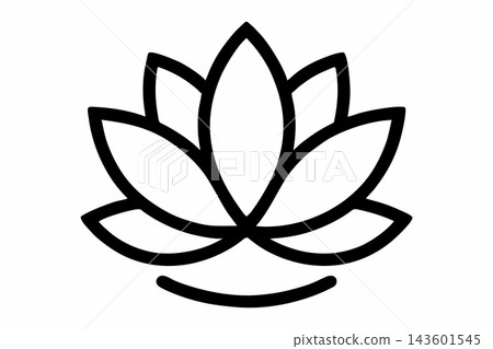 Minimalist Lotus Flower Outline Symbol with Base Arc Minimalist Lotus Flower Outline Symbol with Base Arc 143601545