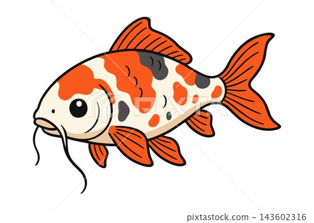 Cute Cartoon Koi Fish Illustration with Orange and Black Spots 143602316