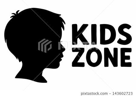 Kids Zone Logo with Facing Boy Profile Silhouette Vector Kids Zone Logo with Facing Boy Profile Silhouette Vector 143602723