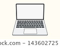 An illustration of a laptop with a blank screen, viewed from the front. 143602725