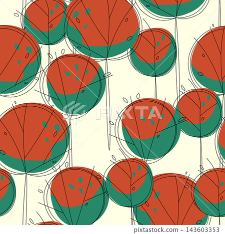 Seamless pattern with trees, plants. Color vector background. Spring, autumn tree for your design. Eco idea concept. Print design for wallpapers, fabric, textile 143603353
