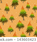 Winter seamless pattern with Christmas tree and snowflakes on color background. Vector illustration for fabric, textile wallpaper, posters, gift wrapping paper. Merry Christmas and New year Vector 143603423