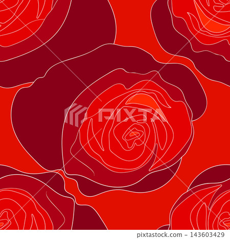 Spring colorful vector illustration with red roses. Cartoon style. Design for fabric, textile, paper. Holiday print for Easter, Birthday, 8 March. Flowers silhouette Spring colorful vector illustration with red roses. Cartoon style. Design for fabric, textile, paper. Holiday print for Easter, Birthday, 8 March. Flowers silhouette 143603429