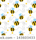 Seamless pattern with bees. Small wasp. Vector illustration. Design for invitation, cards, textile, fabric. Doodle style 143603433