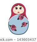 Russian Matryoshka. Traditional Russian folklore dolls with big eyes and lips. Babushka doll with hohloma, traditional painted floral pattern. Hand drawn vector illustration 143603437